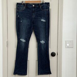 American Eagle Skinny‎ Kick Jeans Womens 20 Long Blue Mid Rise Boho Distressed